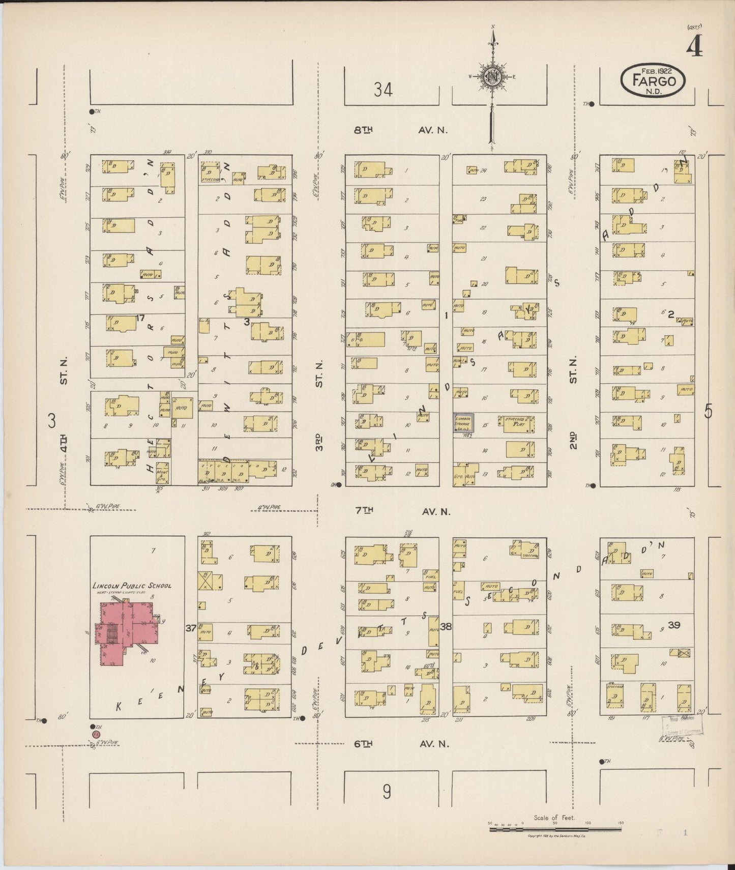 Sanborn Fire Insurance Map from Fargo, Cass County, North Dakota (1922), Sheet #0004 - Complete Map Set gallery image, historic Sanborn map, vintage wall art, North Dakota North Dakota