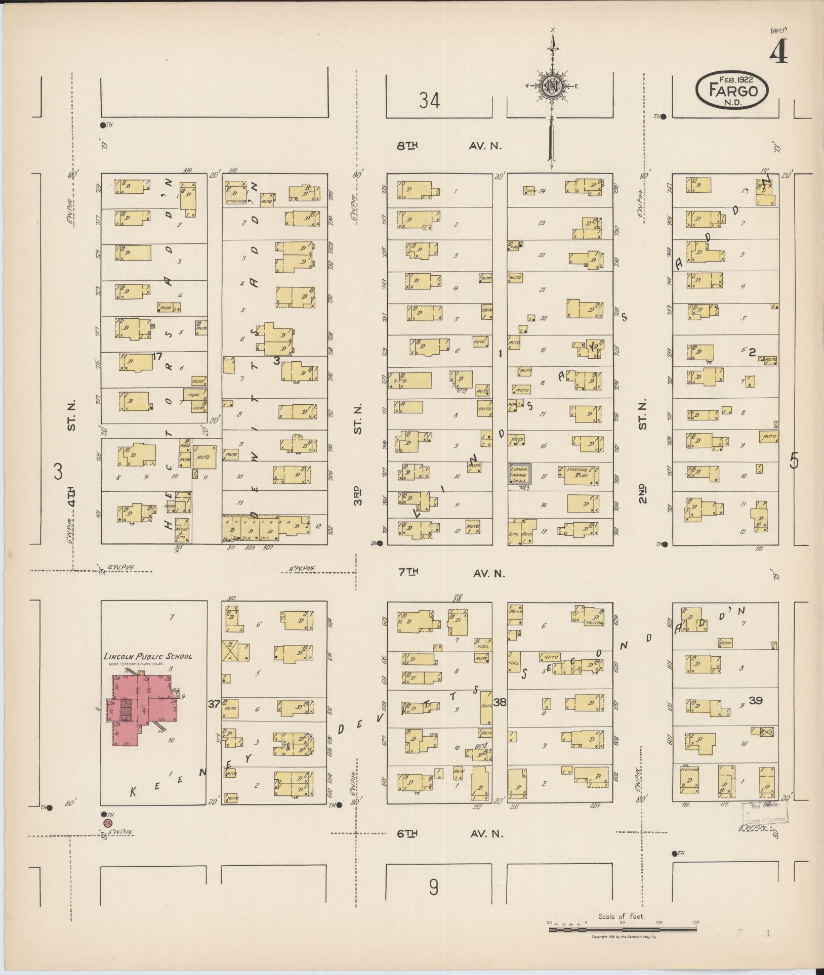 Sanborn Fire Insurance Map from Fargo, Cass County, North Dakota (1922), Sheet #0004 - Complete Map Set gallery image, historic Sanborn map, vintage wall art, North Dakota North Dakota