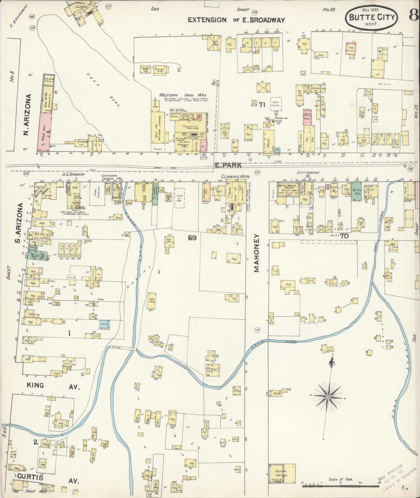 Sanborn Fire Insurance Map from Butte, Silver Bow County, Montana (1890), Sheet #0008 - Historic Sanborn Fire Insurance Map Print, vintage old map wall art, antique decor, genealogy gift, Montana Montana map