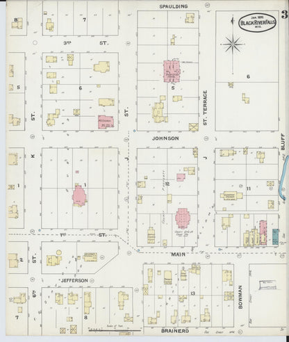 Sanborn Fire Insurance Map from Black River Falls, Jackson County, Wisconsin (1892), Sheet #0003 - Historic Sanborn Fire Insurance Map Print, vintage old map wall art, antique decor, genealogy gift, Wisconsin Wisconsin map