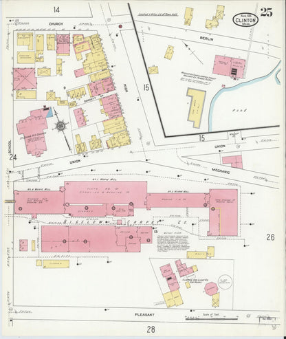 Sanborn Fire Insurance Map from Clinton, Worcester County, Massachusetts (1911), Sheet #0025 - Historic Sanborn Fire Insurance Map Print, vintage old map wall art, antique decor, genealogy gift, Massachusetts Massachusetts map