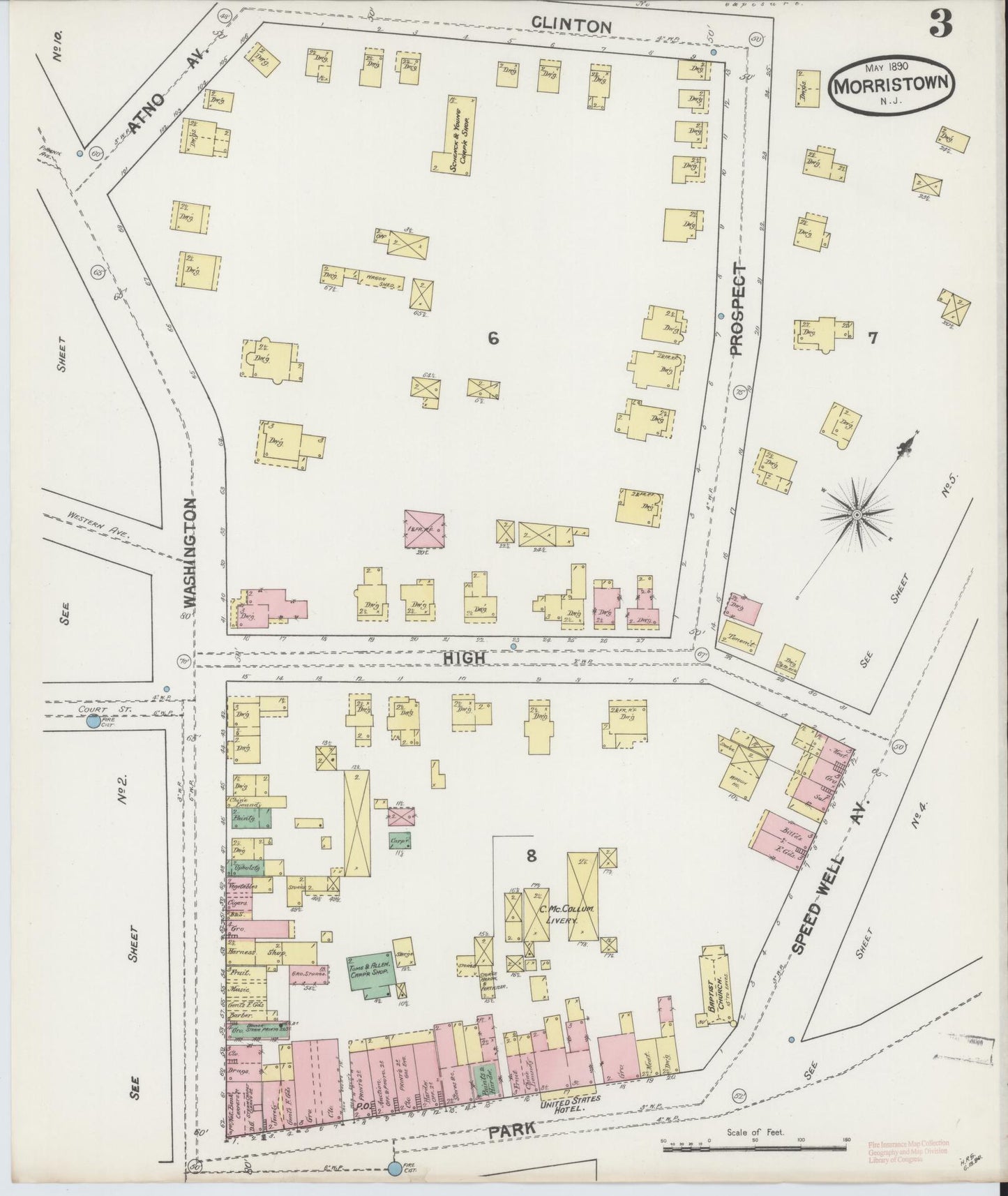 Sanborn Fire Insurance Map from Morristown, Morris County, New Jersey (1890), Sheet #0003 - Complete Map Set gallery image, historic Sanborn map, vintage wall art, New Jersey New Jersey