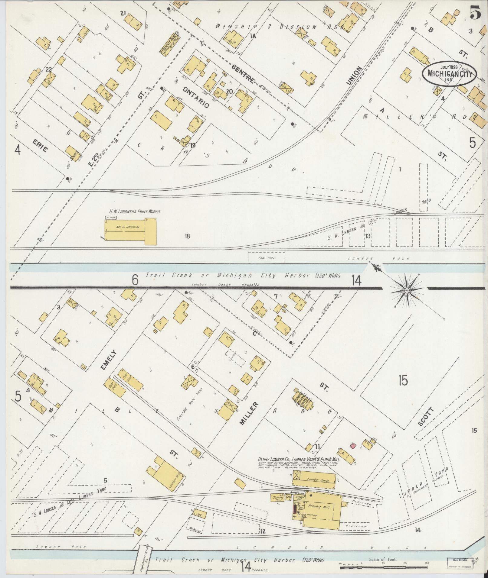 Sanborn Fire Insurance Map from Michigan City, La Porte County, Indiana (1899), Sheet #0005 - Complete Map Set gallery image, historic Sanborn map, vintage wall art, Indiana Indiana