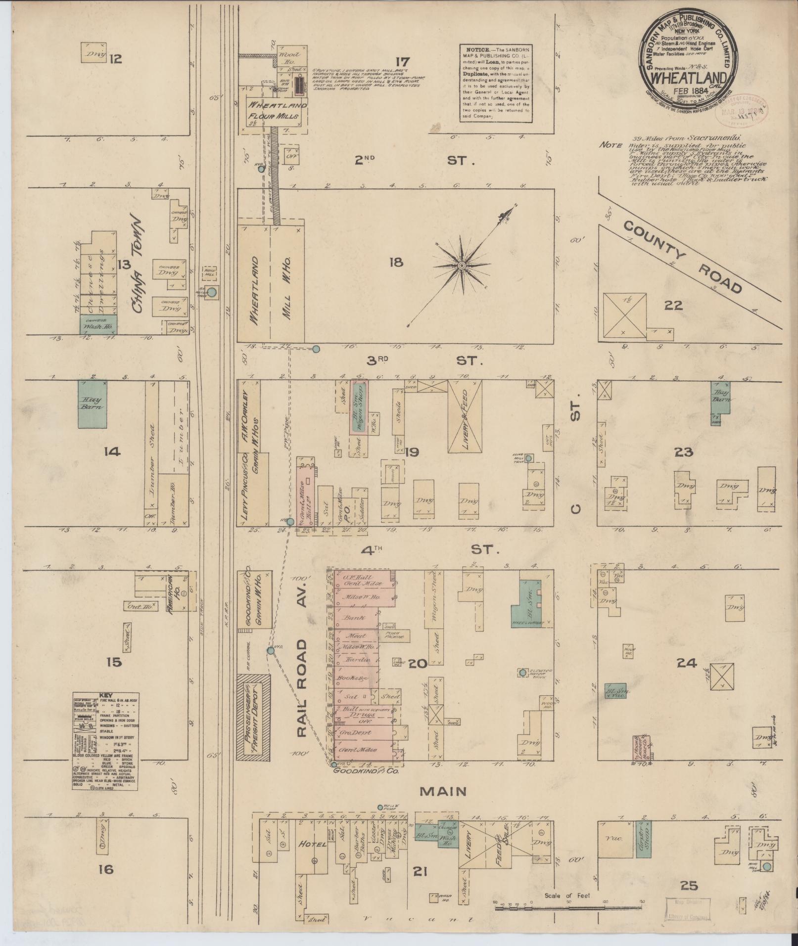 Sanborn Fire Insurance Map from Wheatland, Yuba County, California. (1884) – Historic Sanborn Fire Insurance Map Print