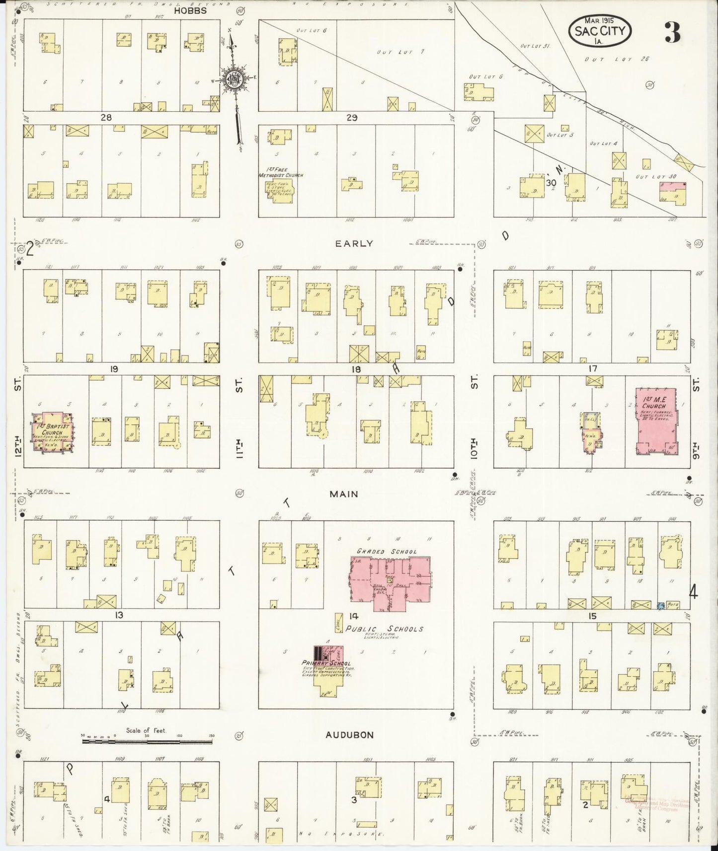 Sanborn Fire Insurance Map from Sac City, Sac County, Iowa (1915), Sheet #0003 - Historic Sanborn Fire Insurance Map Print, vintage old map wall art
