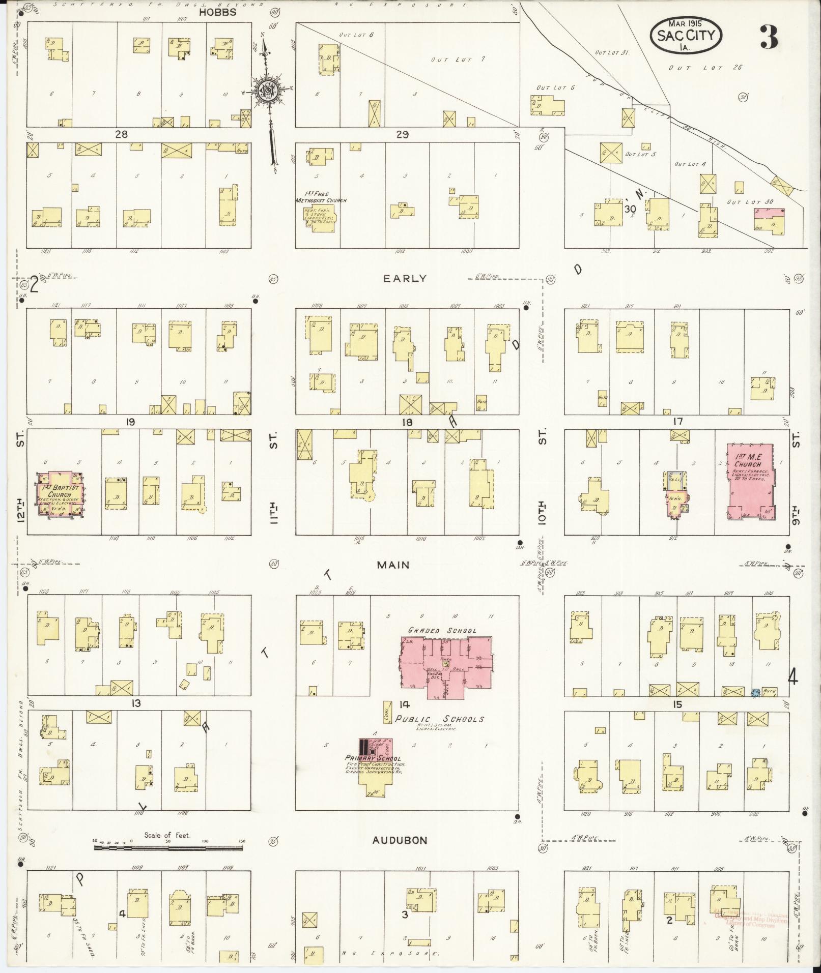 Sanborn Fire Insurance Map from Sac City, Sac County, Iowa (1915), Sheet #0003 - Historic Sanborn Fire Insurance Map Print, vintage old map wall art