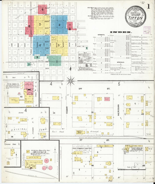 Sanborn Fire Insurance Map from Tipton, Cedar County, Iowa (1906), Sheet #0001 - Historic Sanborn Fire Insurance Map Print, vintage old map wall art