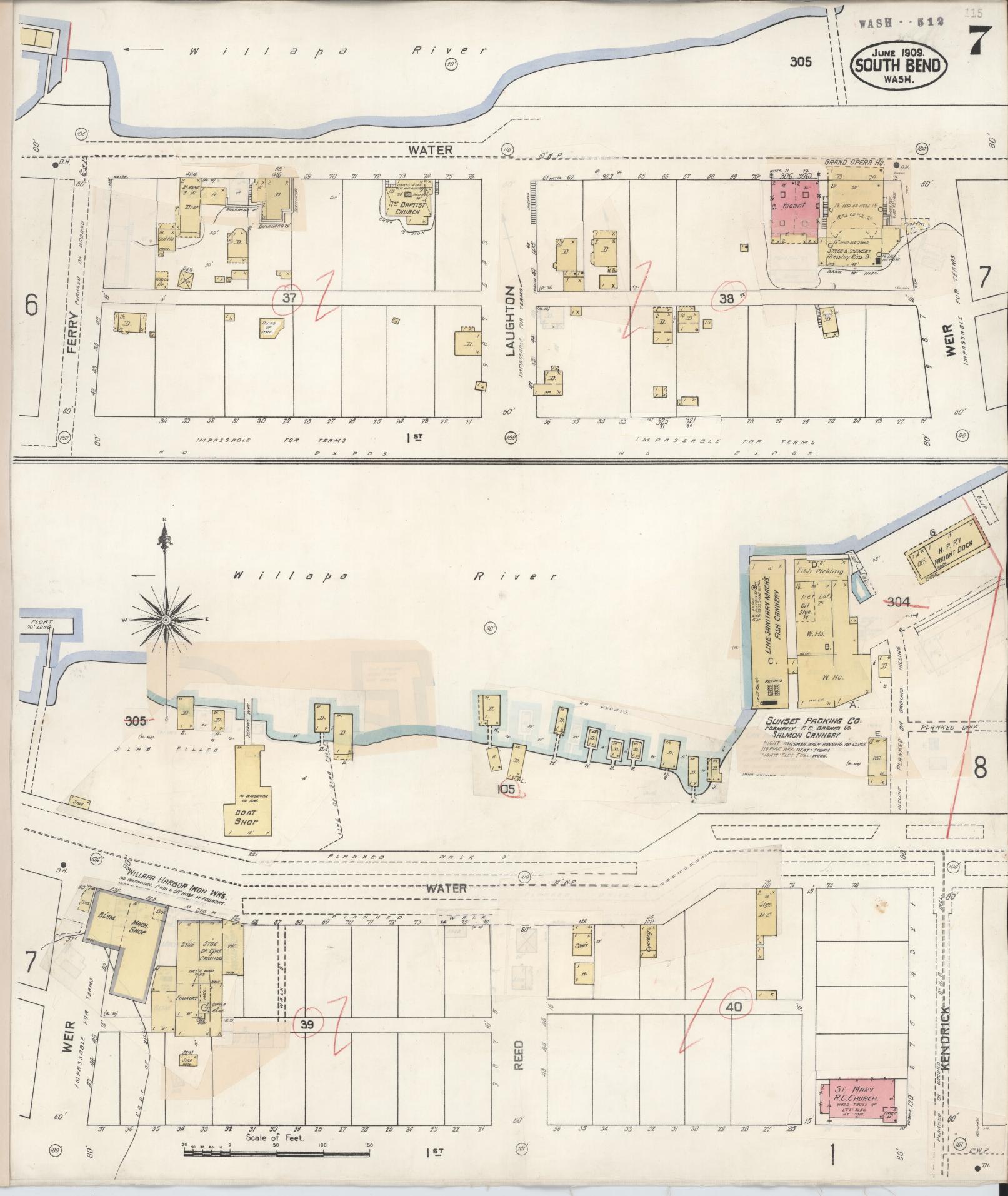 Sanborn Fire Insurance Map from South Bend, Pacific County, Washington (1929), Sheet #0009 - Historic Sanborn Fire Insurance Map Print, vintage old map wall art, antique decor, genealogy gift, Washington Washington map