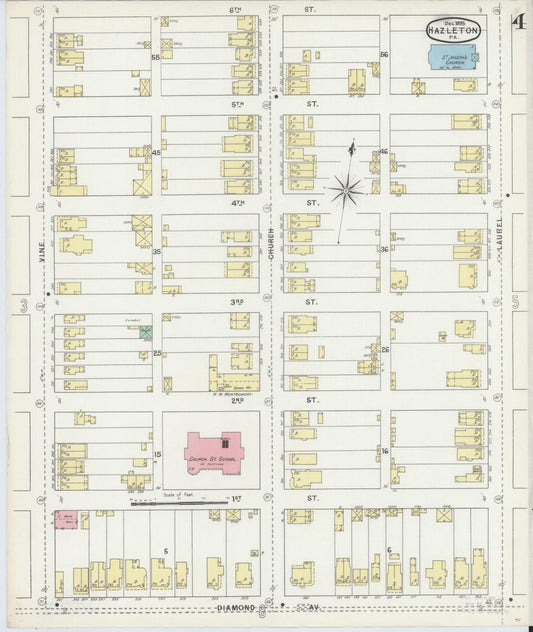 Sanborn Fire Insurance Map from Hazleton, Luzerne County, Pennsylvania (1895), Sheet #0004 - Historic Sanborn Fire Insurance Map Print, vintage old map wall art, antique decor, genealogy gift, Pennsylvania Pennsylvania map