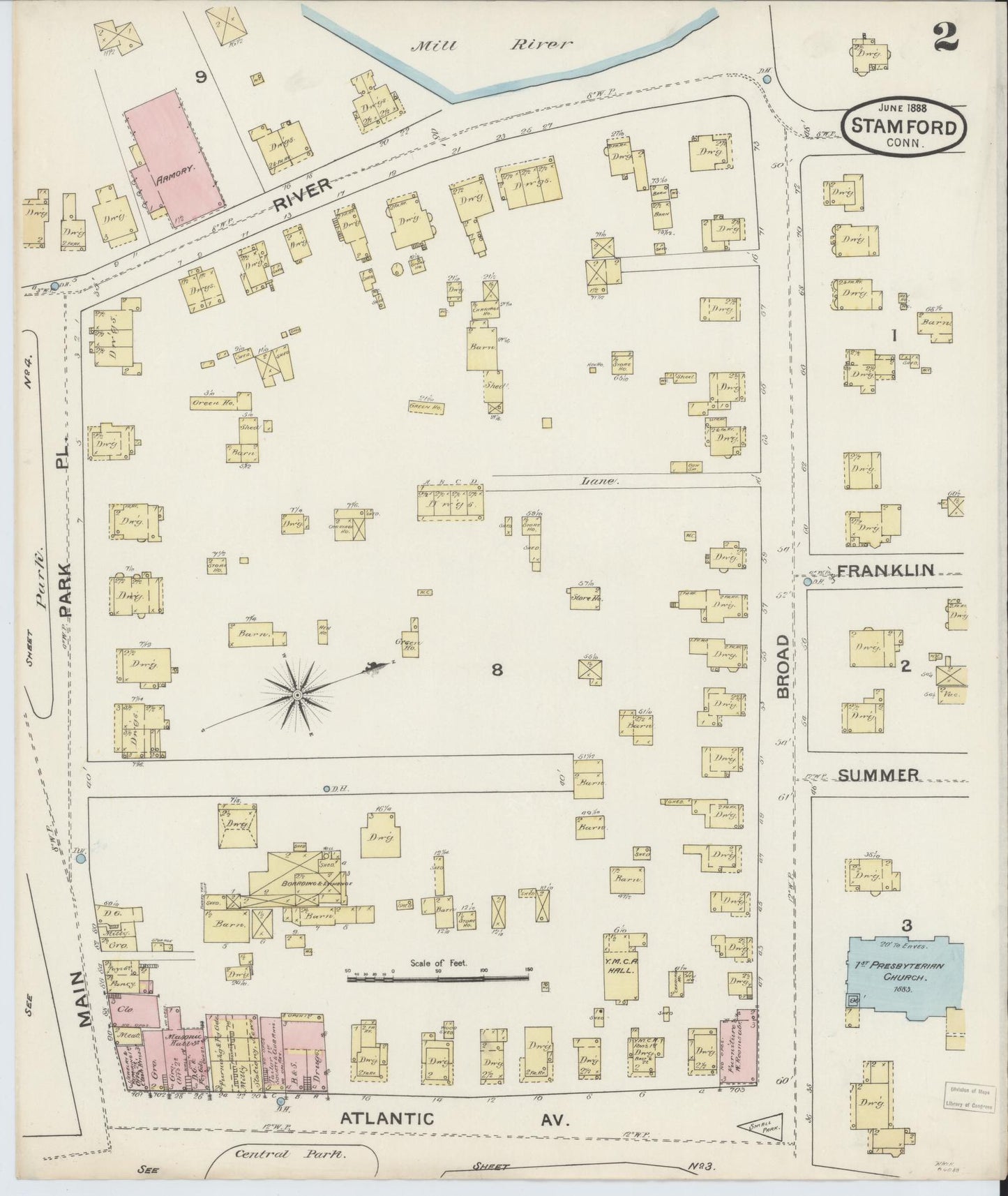 Sanborn Fire Insurance Map from Stamford, Fairfield County, Connecticut (1888), Sheet #0002 - Complete Map Set gallery image, historic Sanborn map, vintage wall art, Connecticut Connecticut