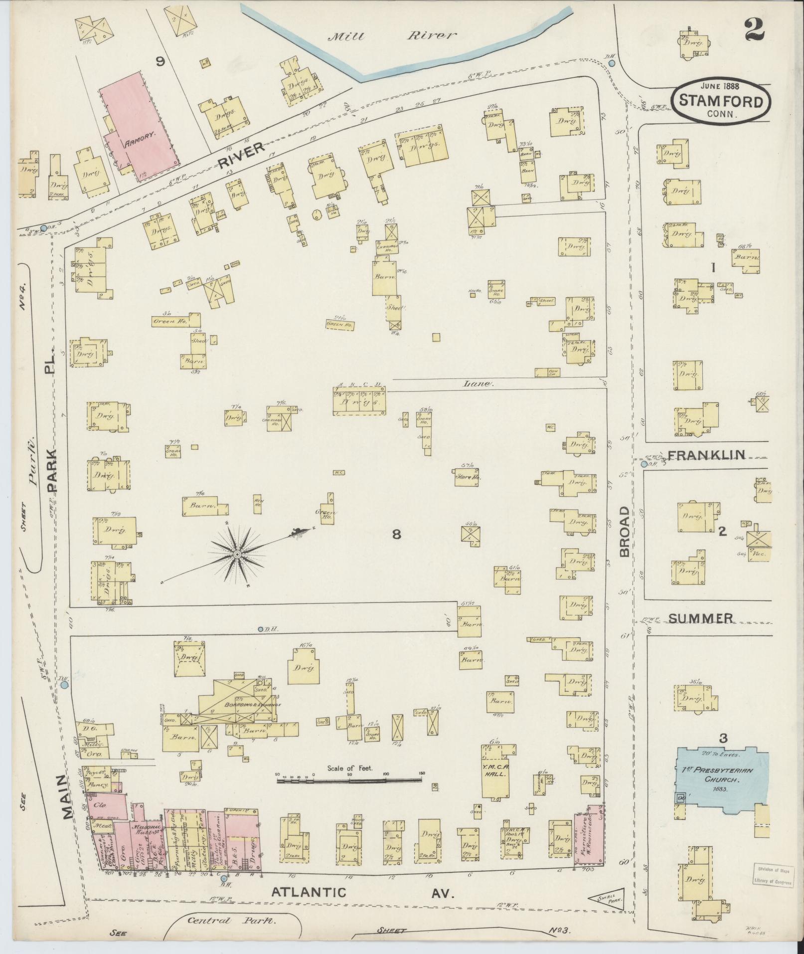 Sanborn Fire Insurance Map from Stamford, Fairfield County, Connecticut (1888), Sheet #0002 - Complete Map Set gallery image, historic Sanborn map, vintage wall art, Connecticut Connecticut
