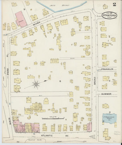 Sanborn Fire Insurance Map from Stamford, Fairfield County, Connecticut (1888), Sheet #0002 - Complete Map Set gallery image, historic Sanborn map, vintage wall art, Connecticut Connecticut