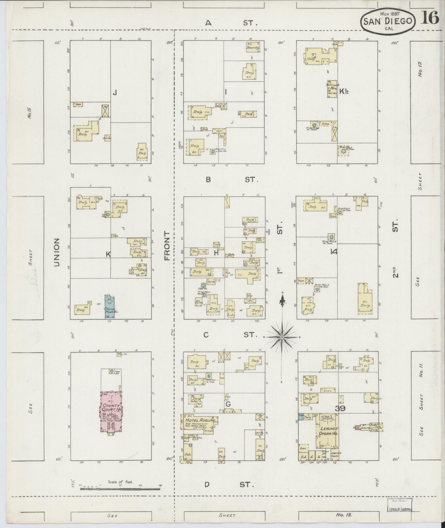 Sanborn Fire Insurance Map from San Diego, San Diego County, California (1887), Sheet #0016 - Complete Map Set gallery image, historic Sanborn map, vintage wall art, California California