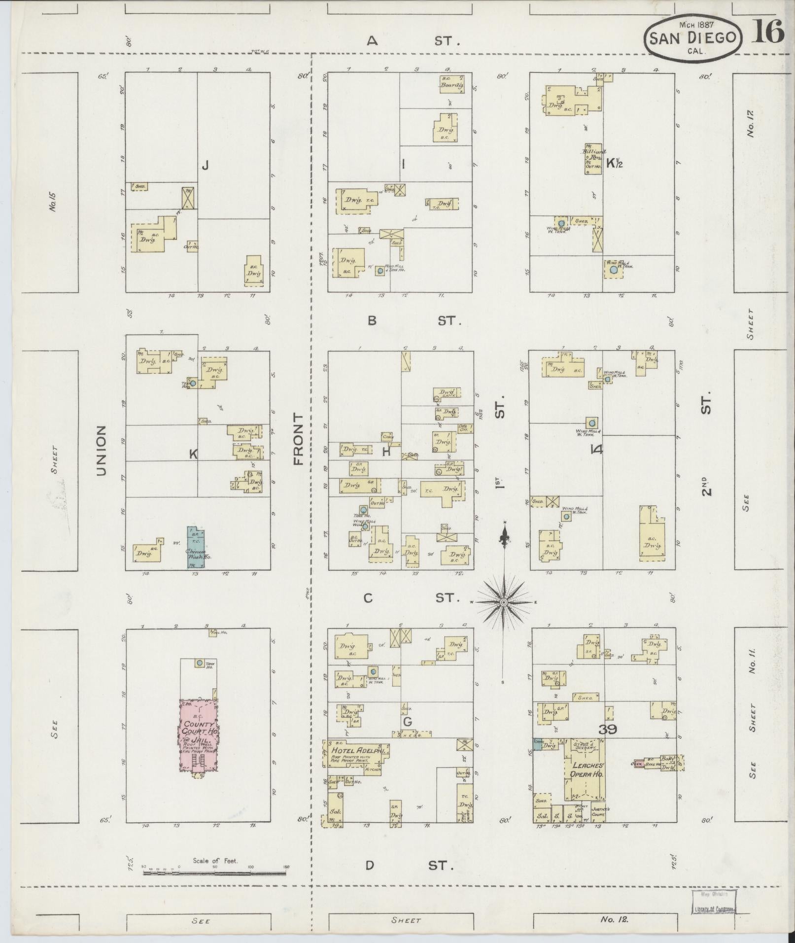 Sanborn Fire Insurance Map from San Diego, San Diego County, California (1887), Sheet #0016 - Complete Map Set gallery image, historic Sanborn map, vintage wall art, California California