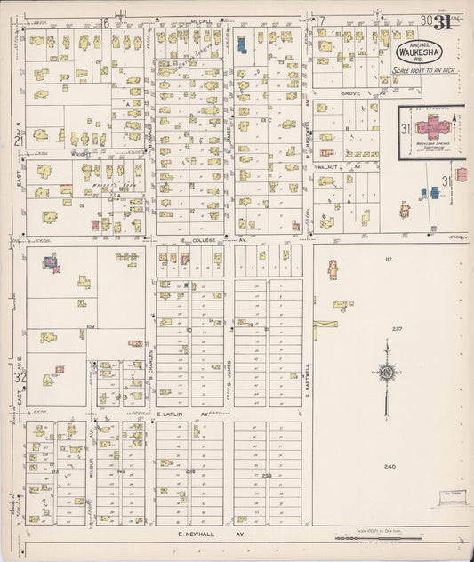 Sanborn Fire Insurance Map from Waukesha, Waukesha County, Wisconsin (1922), Sheet #0031 - Historic Sanborn Fire Insurance Map Print, vintage old map wall art, antique decor, genealogy gift, Wisconsin Wisconsin map