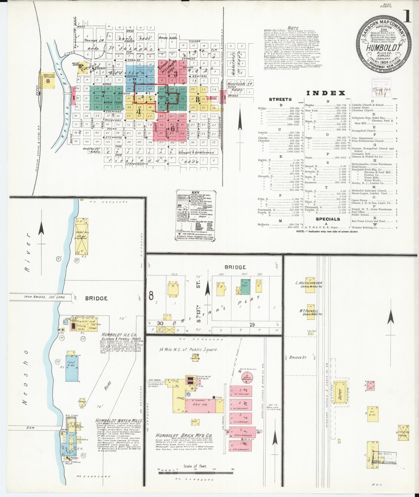 Sanborn Fire Insurance Map from Humboldt, Allen County, Kansas (1906), Sheet #0001 - Complete Map Set gallery image, historic Sanborn map, vintage wall art, Kansas Kansas