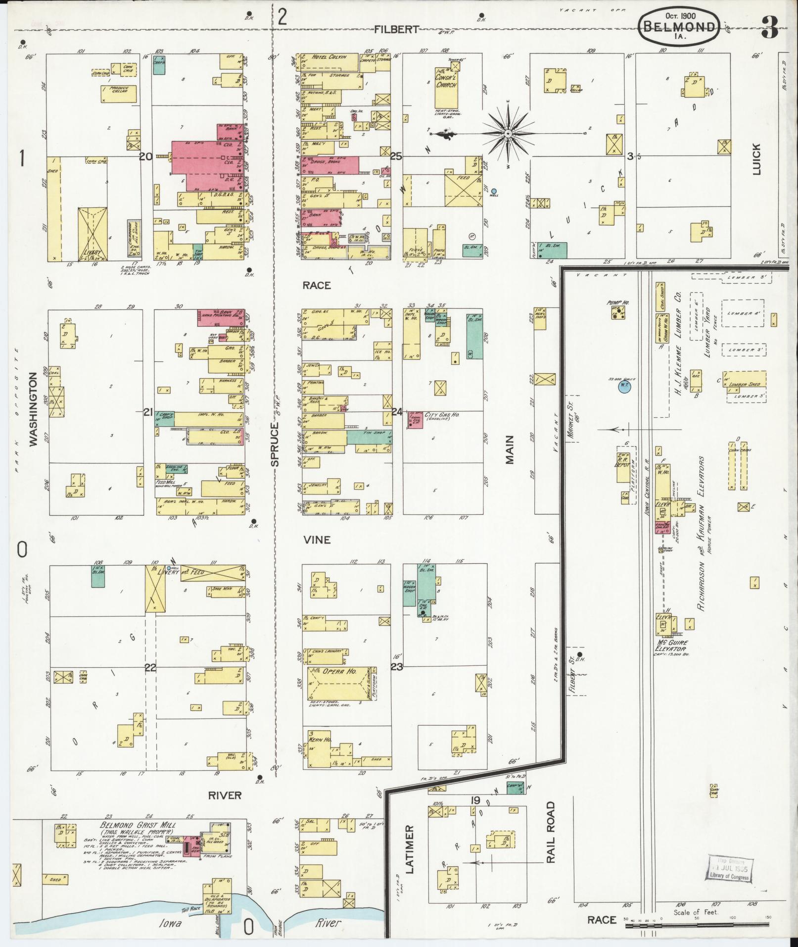 Sanborn Fire Insurance Map from Belmond, Wright County, Iowa (1900), Sheet #0003 - Historic Sanborn Fire Insurance Map Print, vintage old map wall art
