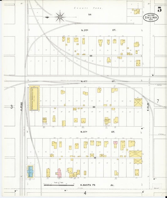 Sanborn Fire Insurance Map from Salina, Saline County, Kansas (1905), Sheet #0005 - Historic Sanborn Fire Insurance Map Print, vintage old map wall art, antique decor, genealogy gift, Kansas Kansas map