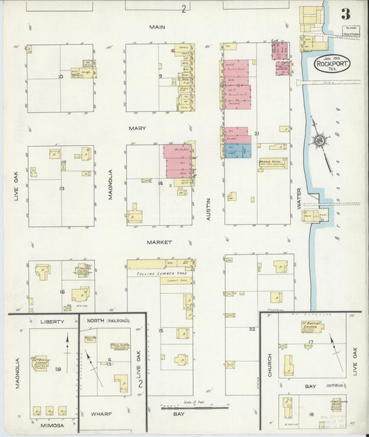 Sanborn Fire Insurance Map from Rockport, Aransas County, Texas (1914), Sheet #0003 - Historic Sanborn Fire Insurance Map Print, vintage old map wall art, antique decor, genealogy gift, Texas Texas map