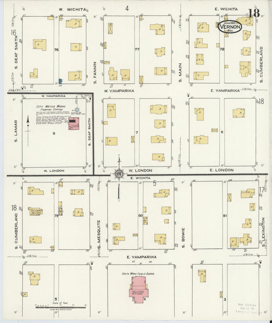 Sanborn Fire Insurance Map from Vernon, Wilbarger County, Texas (1920), Sheet #0018 - Historic Sanborn Fire Insurance Map Print, vintage old map wall art, antique decor, genealogy gift, Texas Texas map
