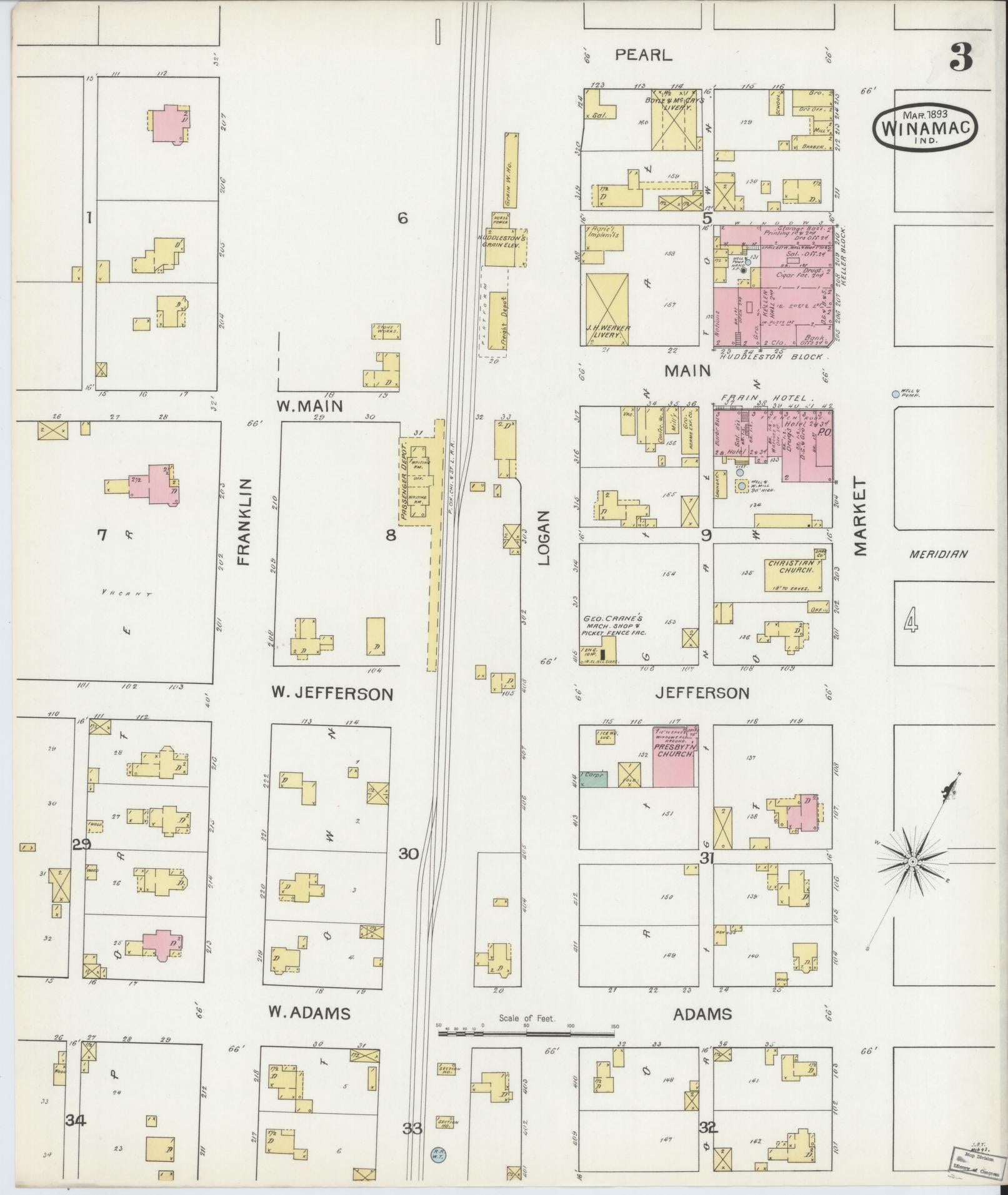 Sanborn Fire Insurance Map from Winamac, Pulaski County, Indiana (1893), Sheet #0003 - Historic Sanborn Fire Insurance Map Print, vintage old map wall art, antique decor, genealogy gift, Indiana Indiana map