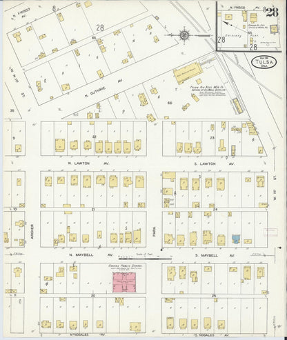 Sanborn Fire Insurance Map from Tulsa, Tulsa County, Oklahoma (1911), Sheet #0028 - Complete Map Set gallery image, historic Sanborn map, vintage wall art, Oklahoma Oklahoma