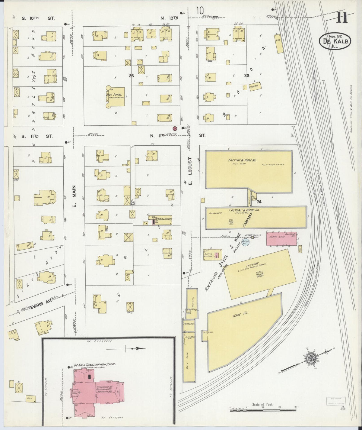 Sanborn Fire Insurance Map from De Kalb, De Kalb County, Illinois (1912), Sheet #0011 - Complete Map Set gallery image, historic Sanborn map, vintage wall art, Illinois Illinois