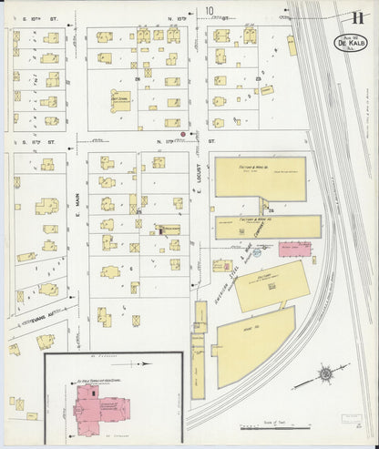 Sanborn Fire Insurance Map from De Kalb, De Kalb County, Illinois (1912), Sheet #0011 - Complete Map Set gallery image, historic Sanborn map, vintage wall art, Illinois Illinois