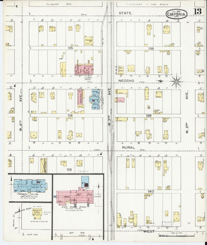 Sanborn Fire Insurance Map from Emporia, Lyon County, Kansas (1893), Sheet #0013 - Complete Map Set gallery image, historic Sanborn map, vintage wall art, Kansas Kansas
