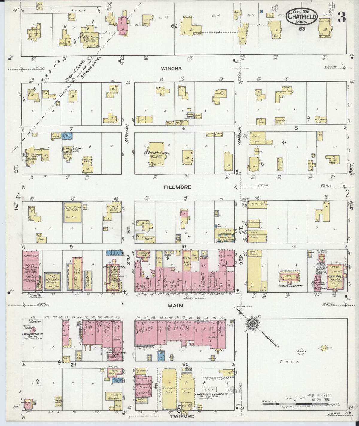 Sanborn Fire Insurance Map from Chatfield, Fillmore And Olmsted Counties, Minnesota (1920), Sheet #0003 - Complete Map Set gallery image, historic Sanborn map, vintage wall art, Minnesota Minnesota