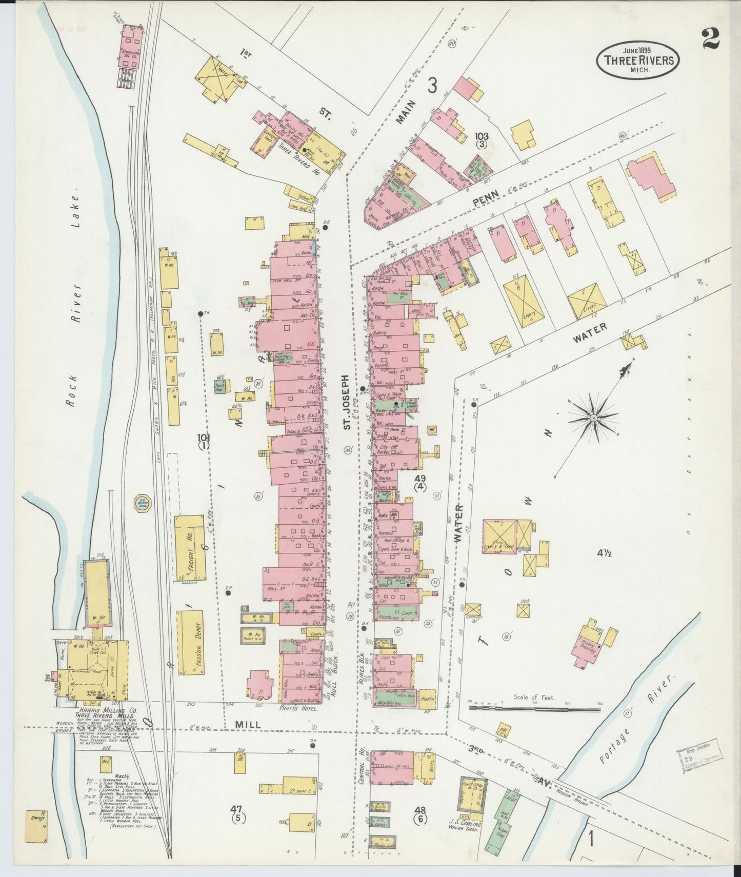 Sanborn Fire Insurance Map from Three Rivers, Saint Joseph County, Michigan (1899), Sheet #0002 - Historic Sanborn Fire Insurance Map Print, vintage old map wall art, antique decor, genealogy gift, Michigan Michigan map