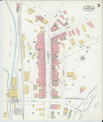 Sanborn Fire Insurance Map from Three Rivers, Saint Joseph County, Michigan (1899), Sheet #0002 - Historic Sanborn Fire Insurance Map Print, vintage old map wall art, antique decor, genealogy gift, Michigan Michigan map