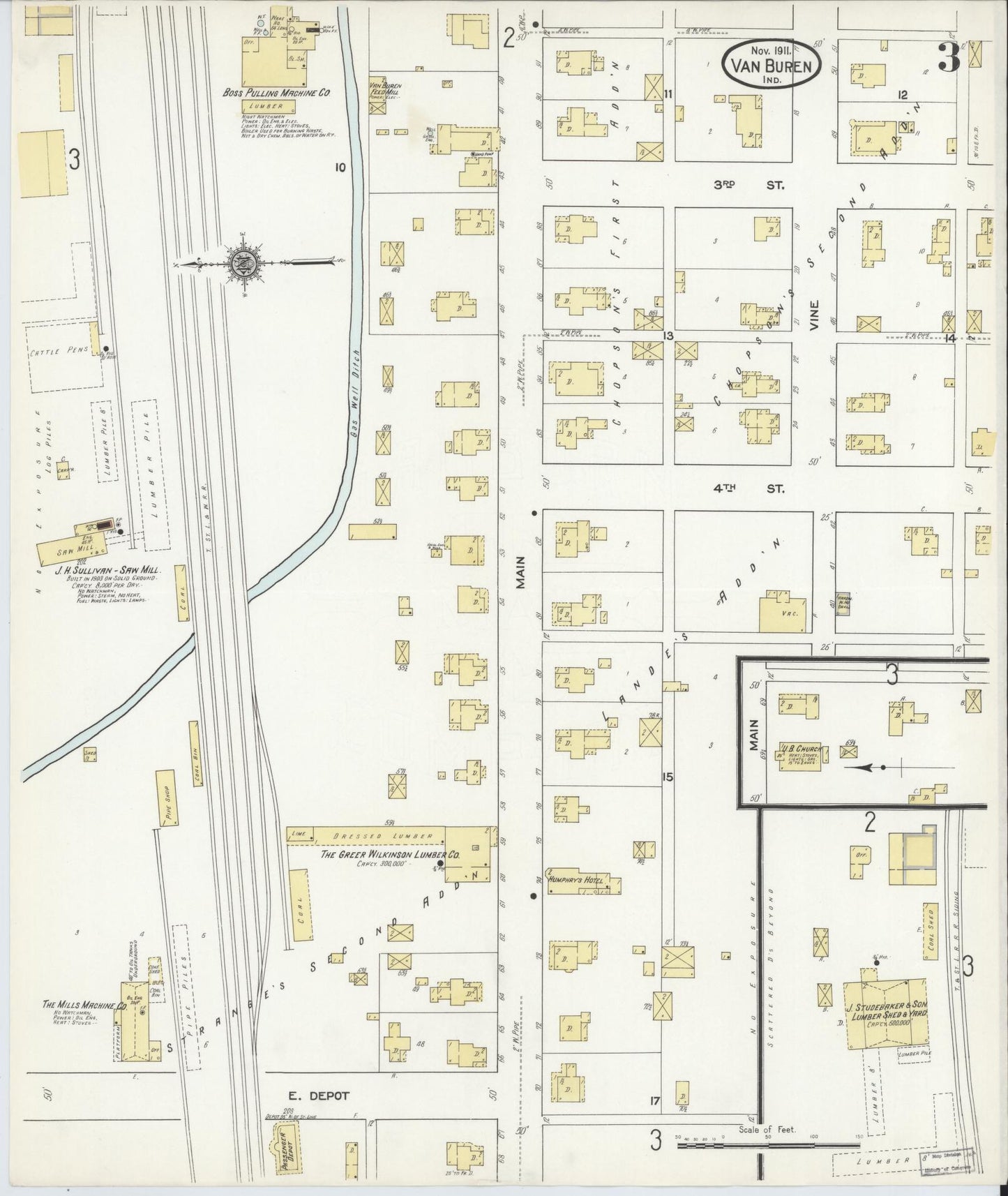 Sanborn Fire Insurance Map from Van Buren, Grant County, Indiana (1911), Sheet #0003 - Complete Map Set gallery image, historic Sanborn map, vintage wall art, Indiana Indiana