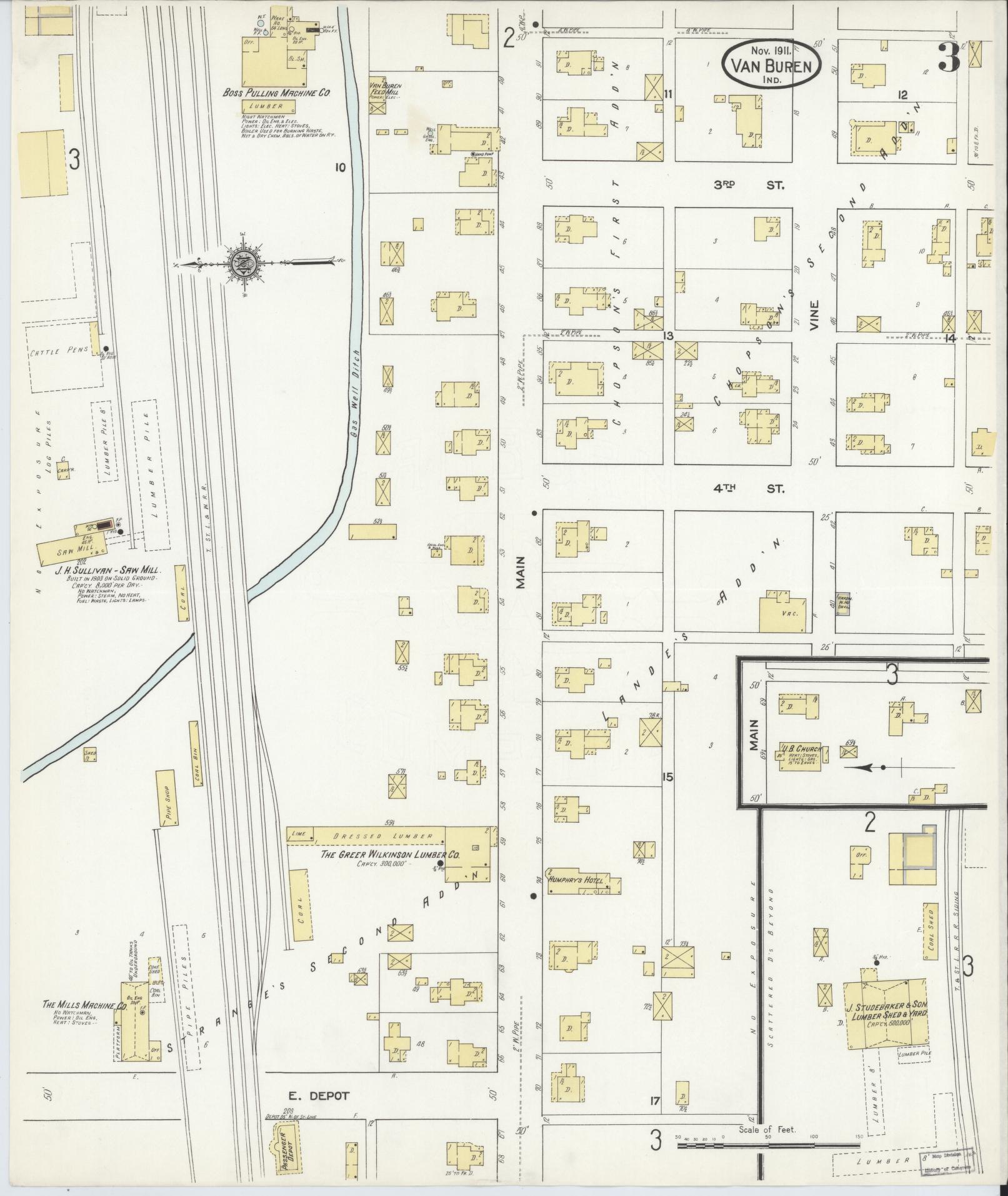 Sanborn Fire Insurance Map from Van Buren, Grant County, Indiana (1911), Sheet #0003 - Complete Map Set gallery image, historic Sanborn map, vintage wall art, Indiana Indiana