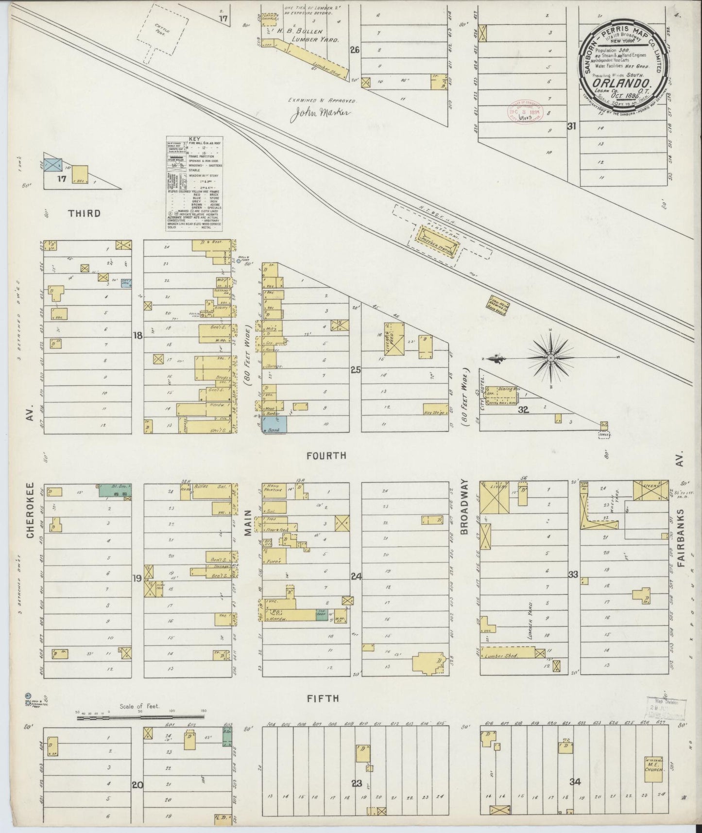 Sanborn Fire Insurance Map from Orlando, Logan County, Oklahoma (1895), Sheet #0001 - Historic Sanborn Fire Insurance Map Print, vintage old map wall art, antique decor, genealogy gift, Oklahoma Oklahoma map