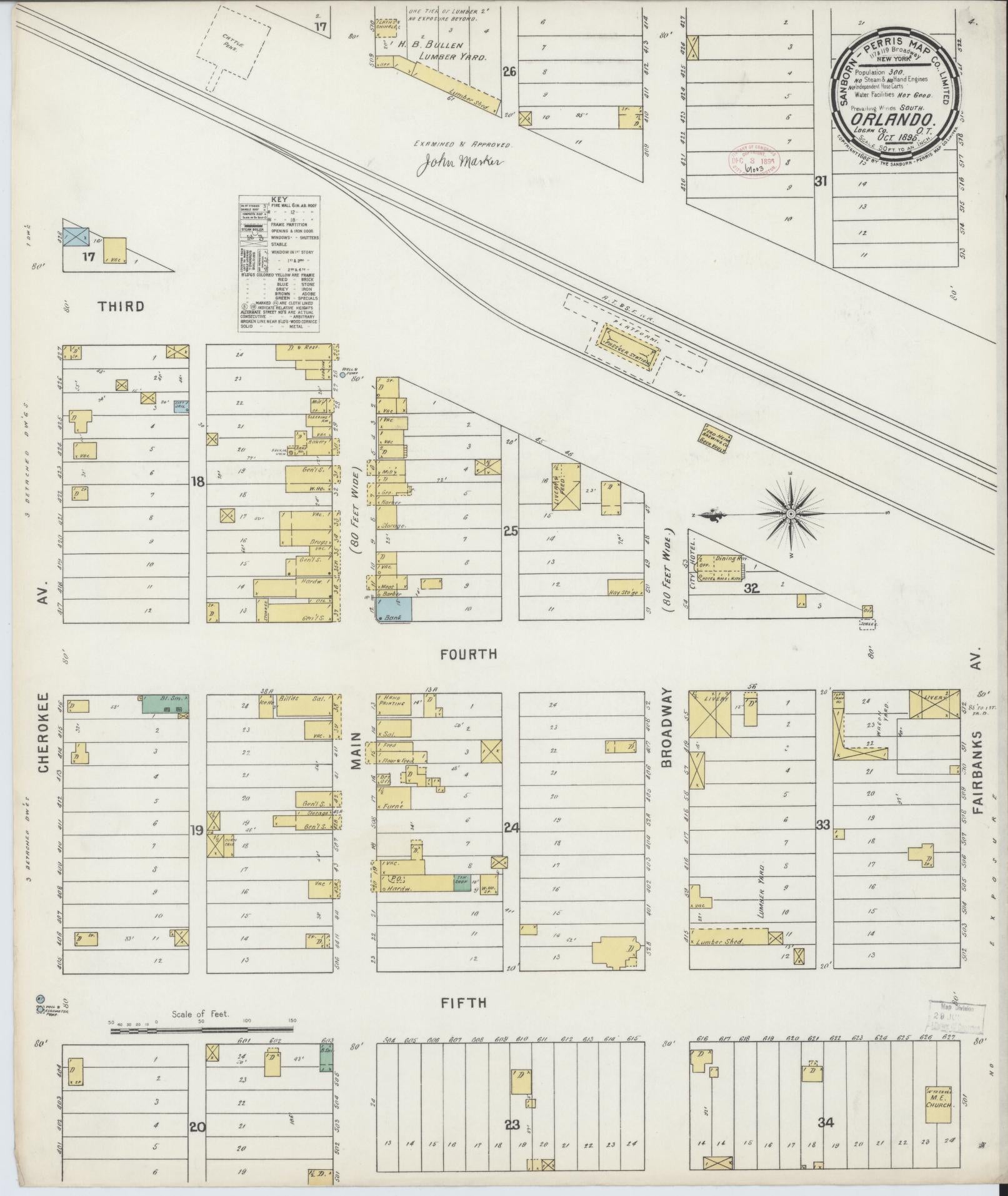 Sanborn Fire Insurance Map from Orlando, Logan County, Oklahoma (1895), Sheet #0001 - Historic Sanborn Fire Insurance Map Print, vintage old map wall art, antique decor, genealogy gift, Oklahoma Oklahoma map