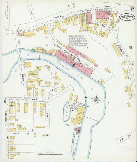 Sanborn Fire Insurance Map from Rochester, Strafford County, New Hampshire (1902), Sheet #0009 - Historic Sanborn Fire Insurance Map Print, vintage old map wall art, antique decor, genealogy gift, New Hampshire New Hampshire map