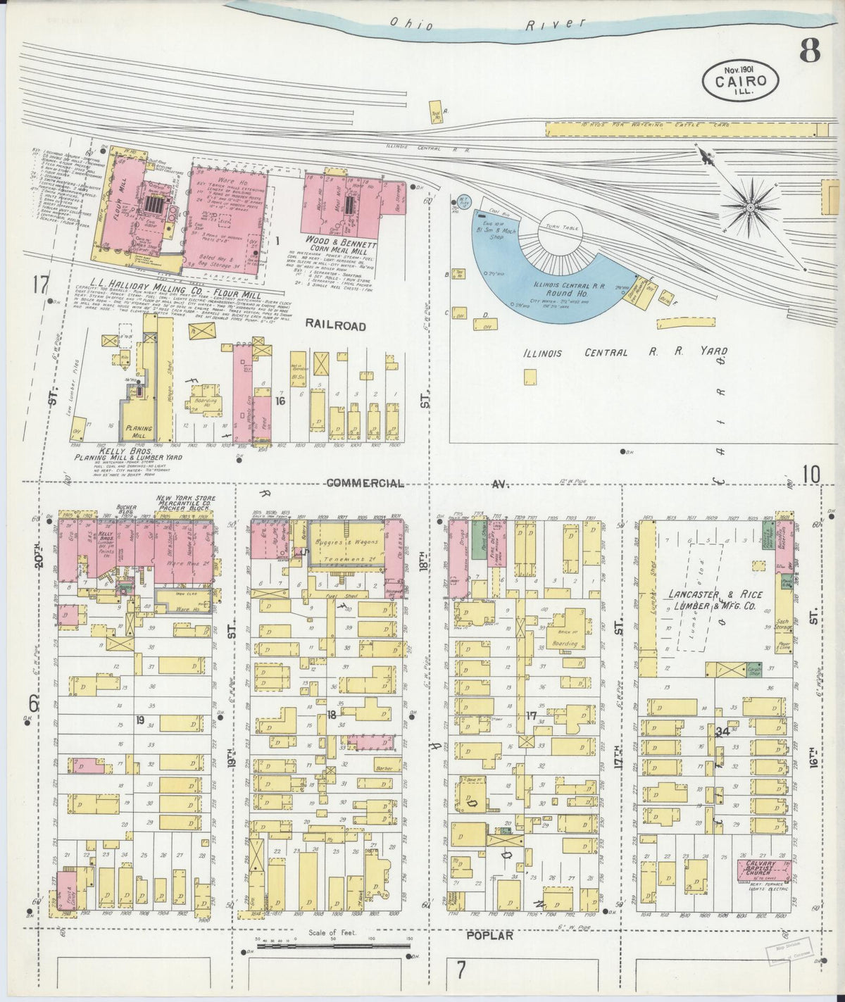 Sanborn Fire Insurance Map from Cairo, Alexander County, Illinois (1901), Sheet #0008 - Historic Sanborn Fire Insurance Map Print, vintage old map wall art, antique decor, genealogy gift, Illinois Illinois map