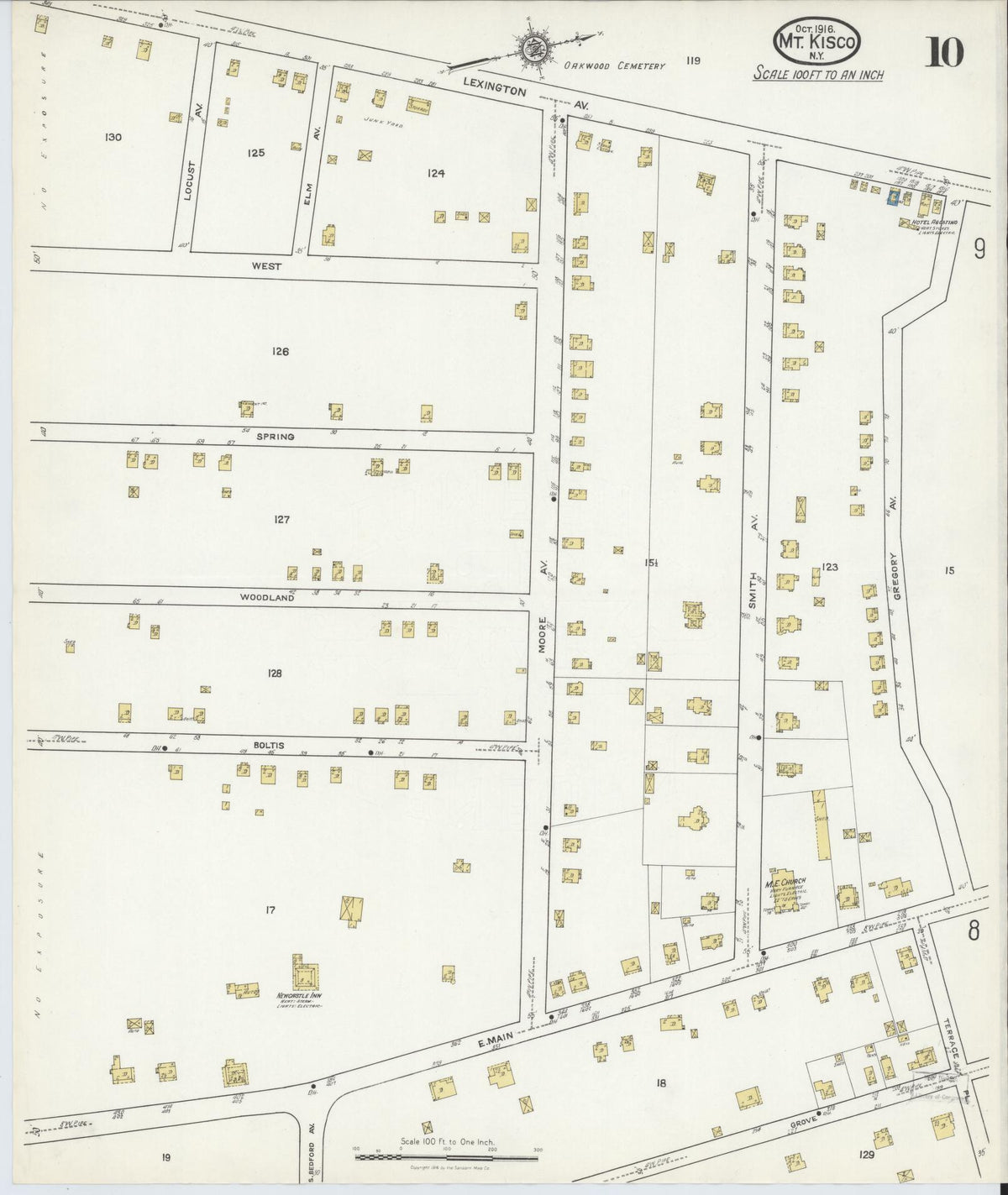 Sanborn Fire Insurance Map from Mount Kisco, Westchester County, New York (1916), Sheet #0010 - Historic Sanborn Fire Insurance Map Print, vintage old map wall art, antique decor, genealogy gift, New York New York map