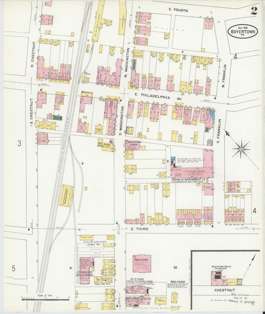 Sanborn Fire Insurance Map from Boyertown, Berks County, Pennsylvania (1909), Sheet #0002 - Historic Sanborn Fire Insurance Map Print, vintage old map wall art, antique decor, genealogy gift, Pennsylvania Pennsylvania map