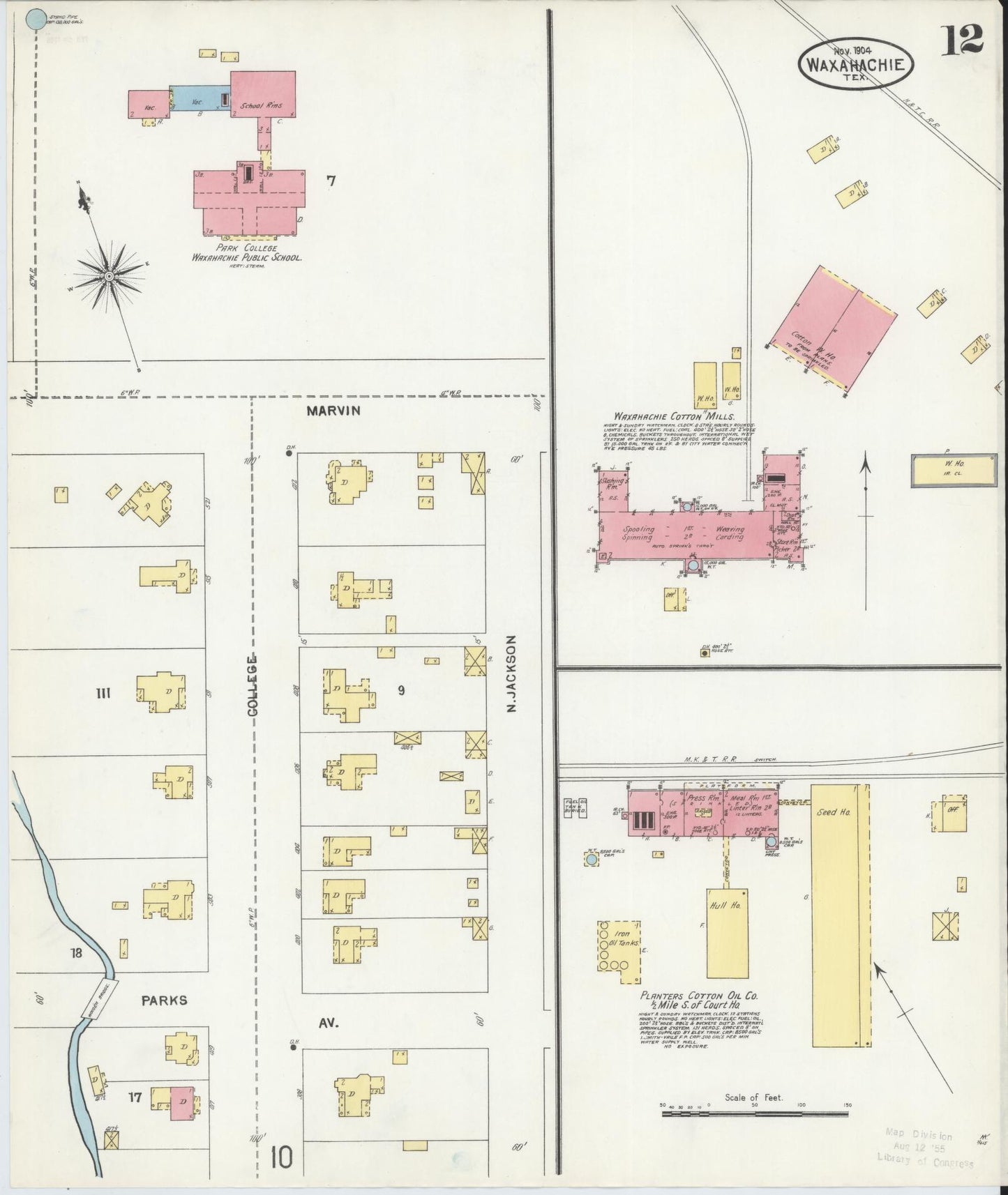 Sanborn Fire Insurance Map from Waxahachie, Ellis County, Texas (1904), Sheet #0012 - Complete Map Set gallery image, historic Sanborn map, vintage wall art, Texas Texas