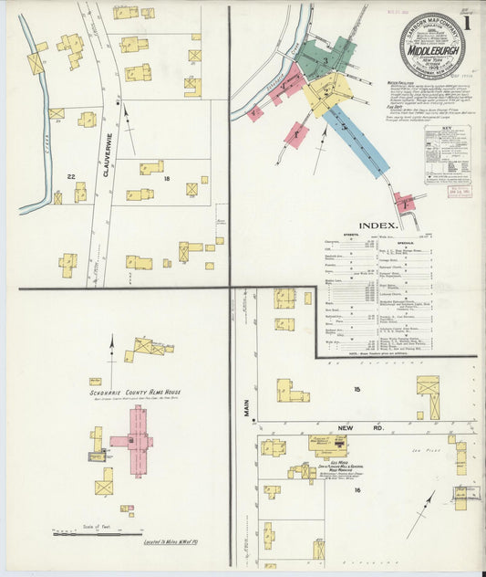 Sanborn Fire Insurance Map from Middleburgh, Schoharie County, New York (1909), Sheet #0001 - Complete Map Set gallery image, historic Sanborn map, vintage wall art, New York New York