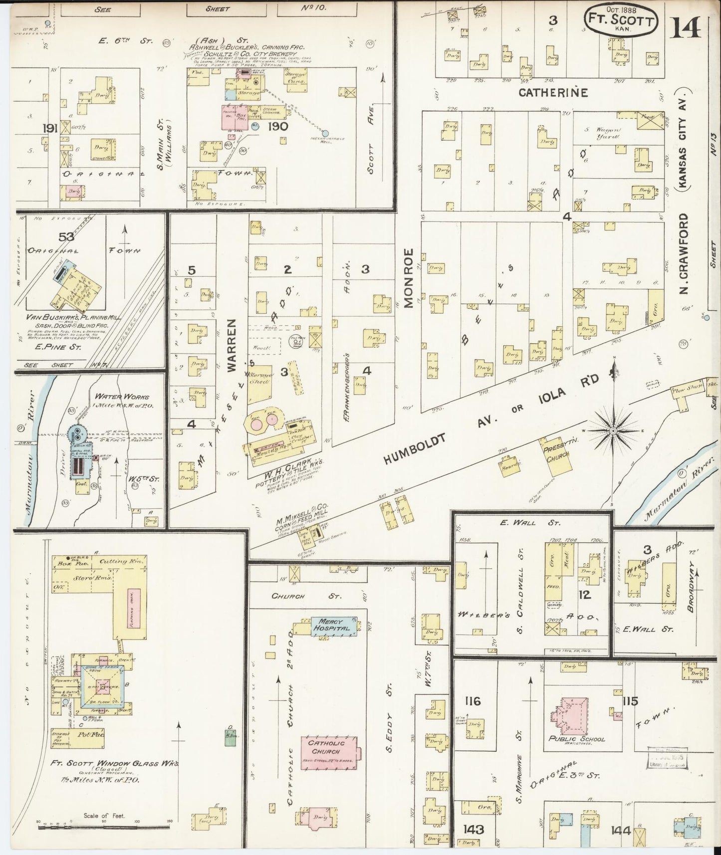 Sanborn Fire Insurance Map from Fort Scott, Bourbon County, Kansas (1888), Sheet #0014 - Historic Sanborn Fire Insurance Map Print, vintage old map wall art, antique decor, genealogy gift, Kansas Kansas map