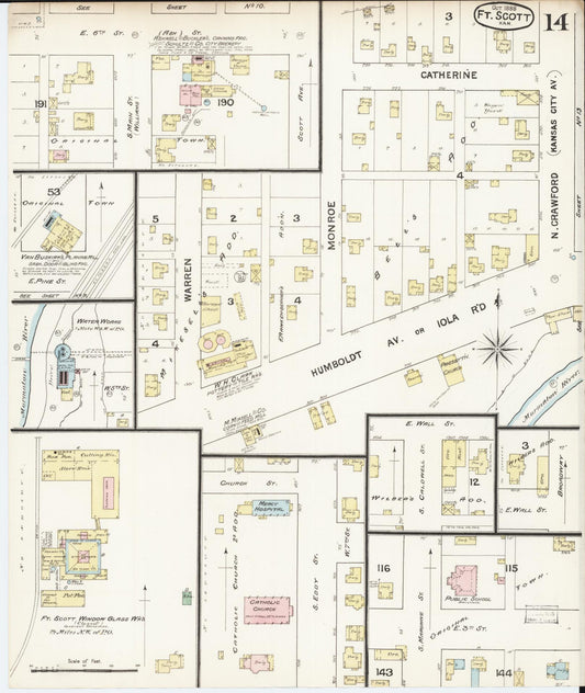 Sanborn Fire Insurance Map from Fort Scott, Bourbon County, Kansas (1888), Sheet #0014 - Historic Sanborn Fire Insurance Map Print, vintage old map wall art, antique decor, genealogy gift, Kansas Kansas map