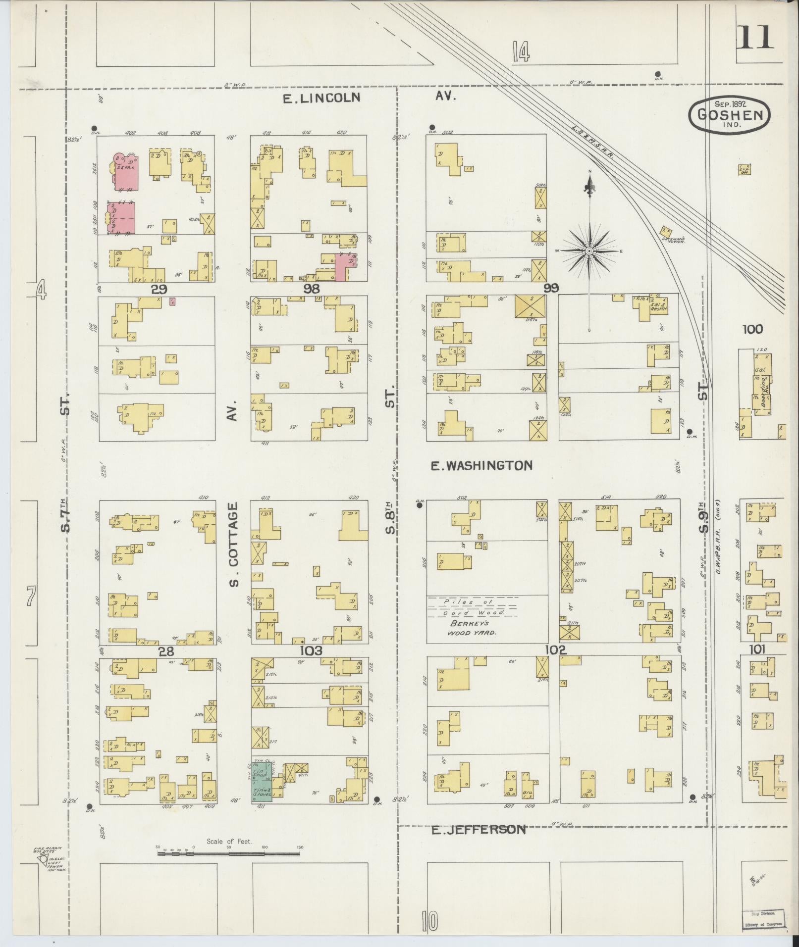 Sanborn Fire Insurance Map from Goshen, Elkhart County, Indiana (1892), Sheet #0011 - Complete Map Set gallery image, historic Sanborn map, vintage wall art, Indiana Indiana