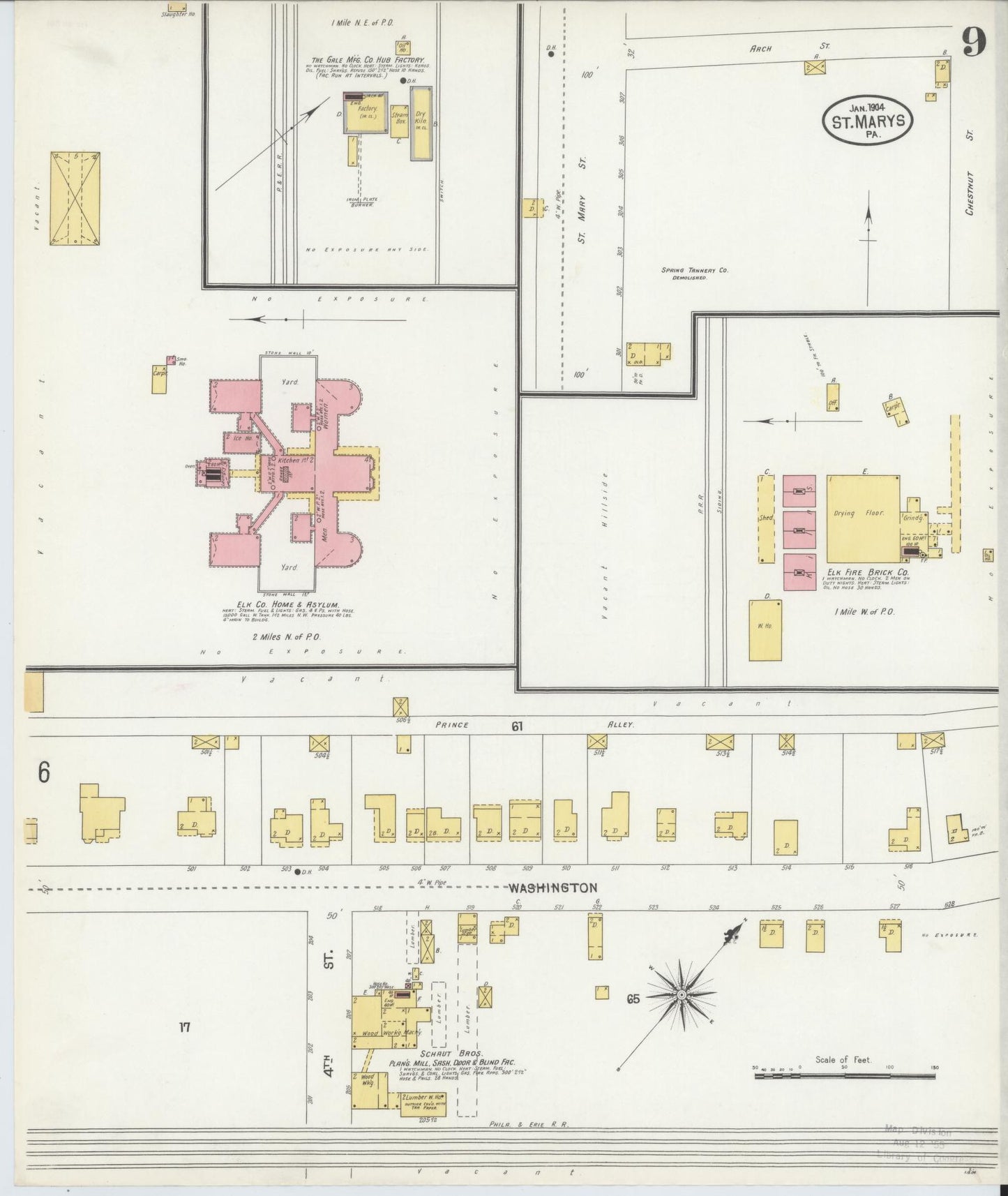 Sanborn Fire Insurance Map from Saint Marys, Elk County, Pennsylvania (1904), Sheet #0009 - Complete Map Set gallery image, historic Sanborn map, vintage wall art, Pennsylvania Pennsylvania