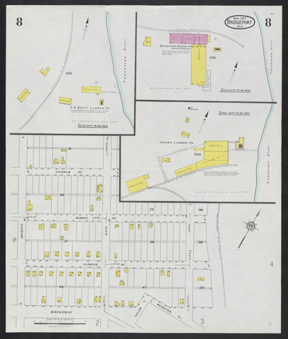 Sanborn Fire Insurance Map from Bridgeport, Jackson County, Alabama (1927), Sheet #0008 - Complete Map Set gallery image, historic Sanborn map, vintage wall art, Alabama Alabama