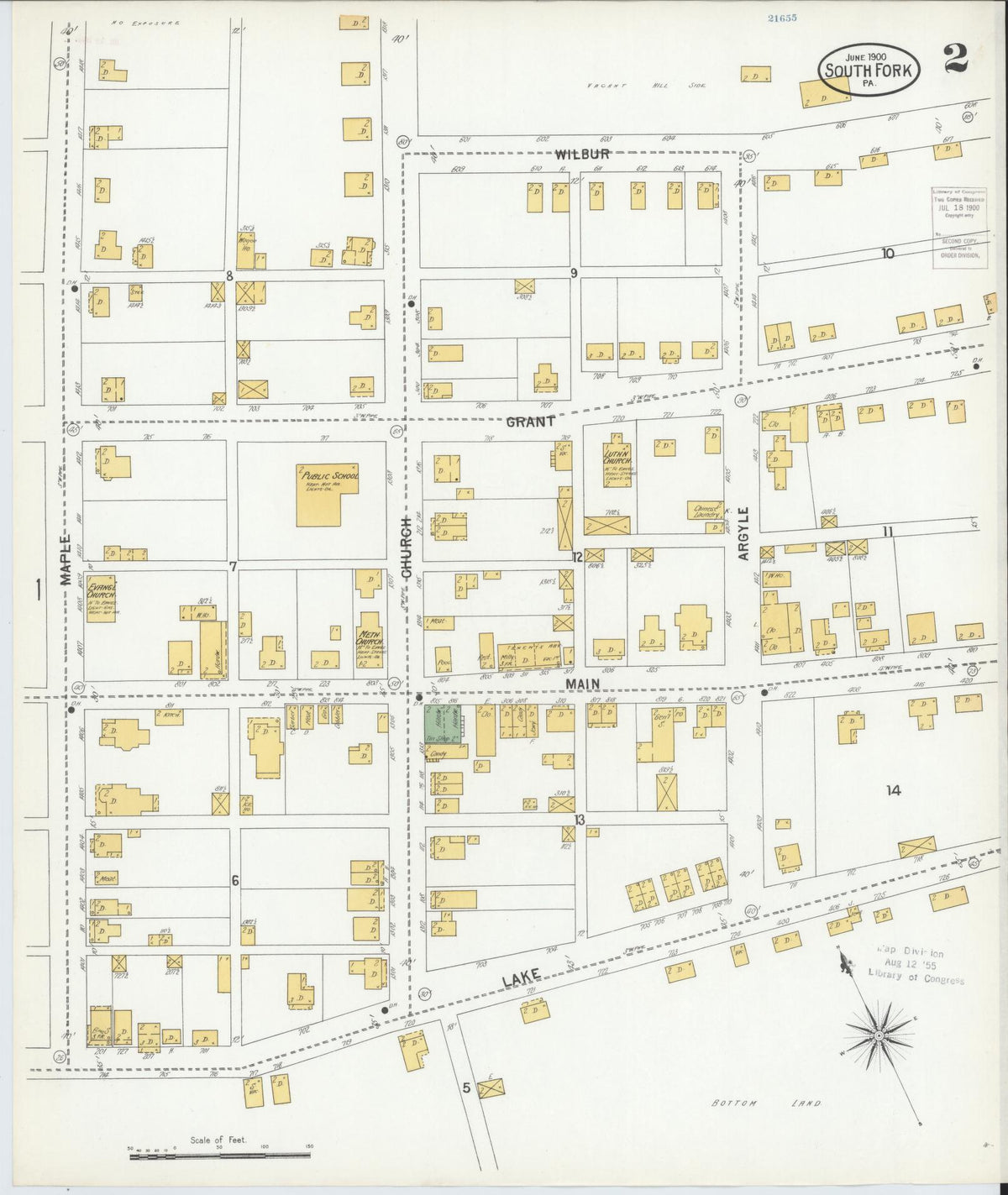 Sanborn Fire Insurance Map from South Fork, Cambria County, Pennsylvania (1900), Sheet #0002 - Historic Sanborn Fire Insurance Map Print, vintage old map wall art, antique decor, genealogy gift, Pennsylvania Pennsylvania map