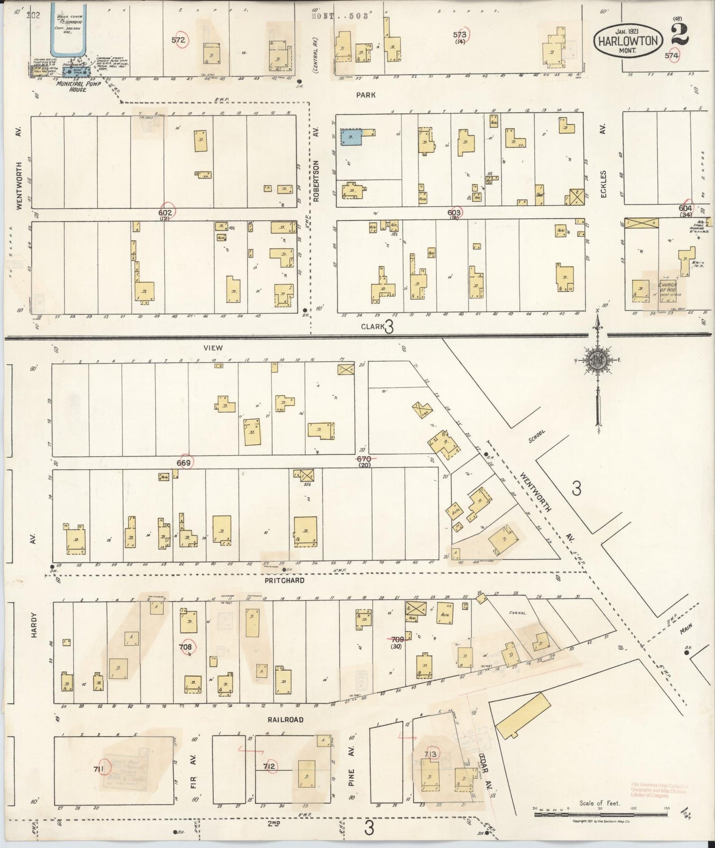 Sanborn Fire Insurance Map from Harlowton, Wheatland County, Montana (1943), Sheet #0002 - Historic Sanborn Fire Insurance Map Print, vintage old map wall art, antique decor, genealogy gift, Montana Montana map