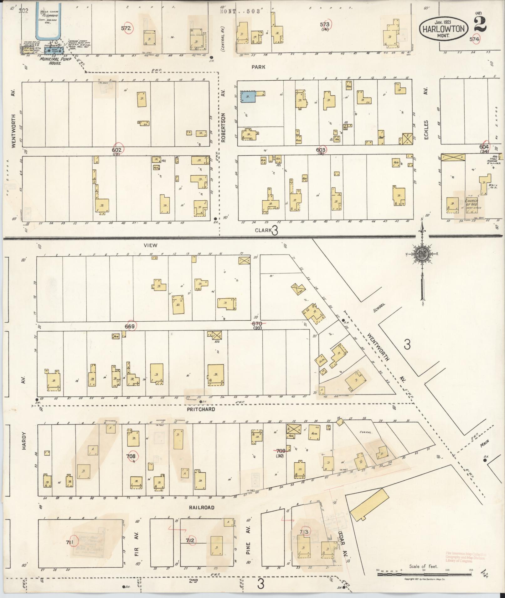 Sanborn Fire Insurance Map from Harlowton, Wheatland County, Montana (1943), Sheet #0002 - Historic Sanborn Fire Insurance Map Print, vintage old map wall art, antique decor, genealogy gift, Montana Montana map
